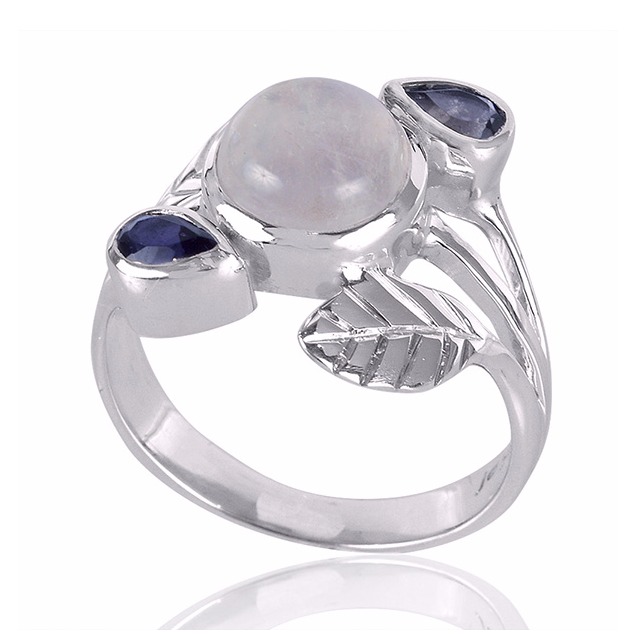 Rainbow Moonstone Pearl Gemstone 925 Sterling Silver Ring
