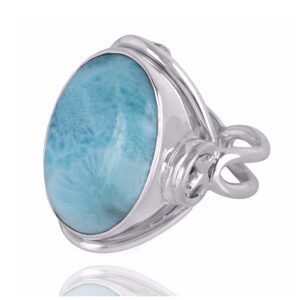 Larimar Natural Gemstone with Sterling Silver Designer Ring