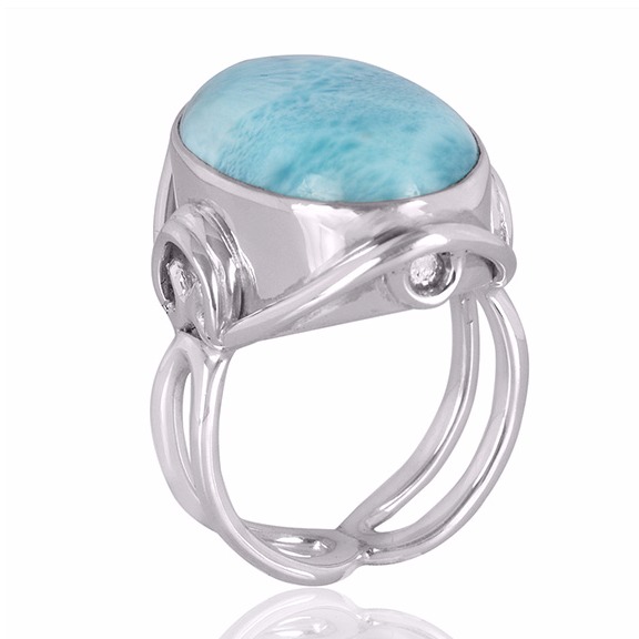 Larimar Natural Gemstone with Sterling Silver Designer Ring
