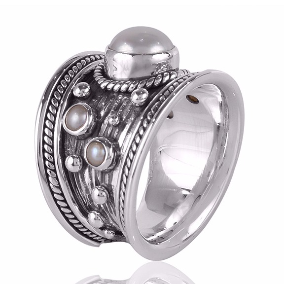 Pearl And Oxidized Gemstone 925 Sterling Silver Ring - Image 2
