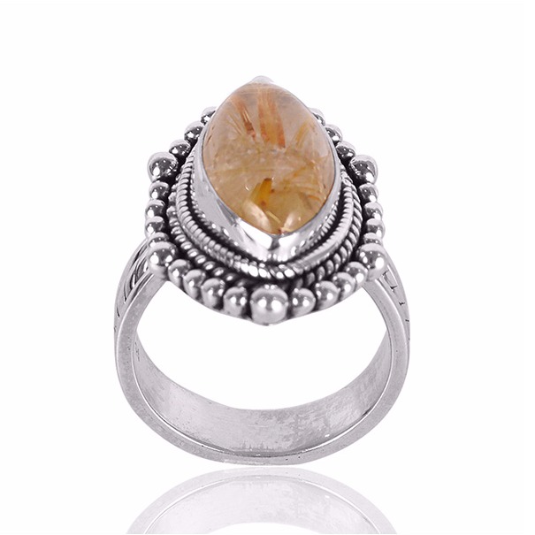 Rutilated Quartz Gemstone 925 Sterling Silver Ring