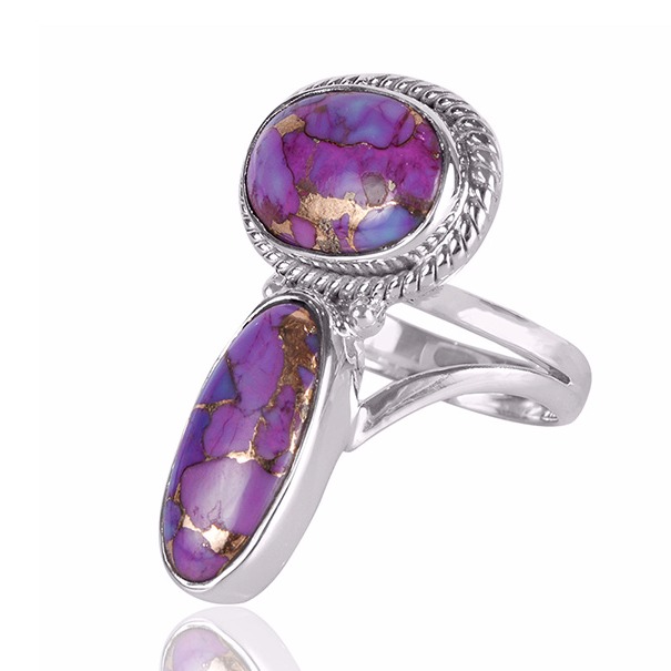 Purple Copper Turquoise Gemstone 925 Sterling Silver Ring