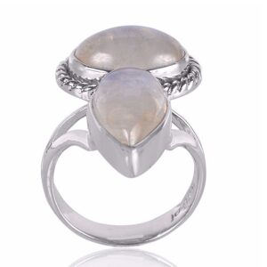 Natural Rainbow Moonstone Gemstone 925 Sterling Silver Ring