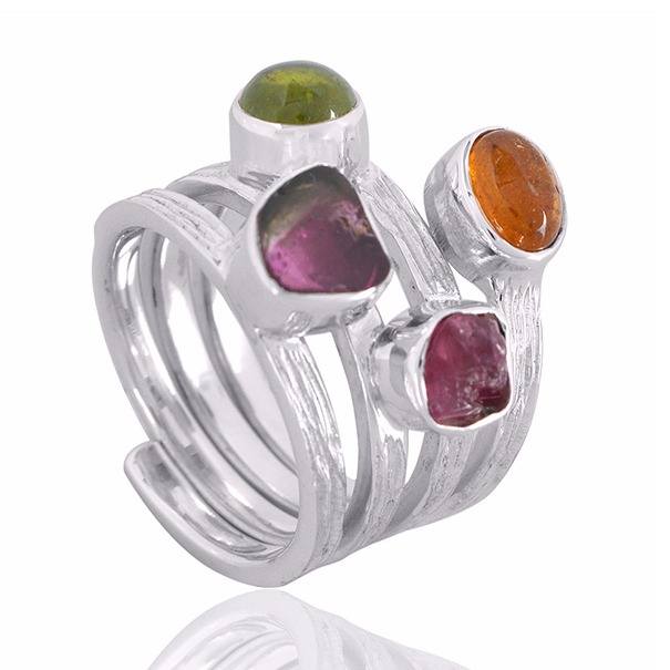 Idocrase And Tourmaline Gemstone 925 Sterling Silver Ring - Image 2