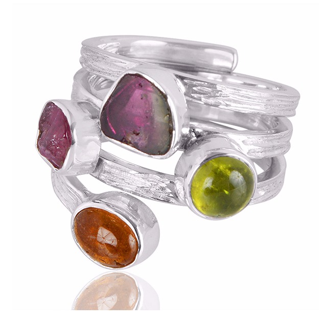 Idocrase And Tourmaline Gemstone 925 Sterling Silver Ring