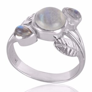 Natural Rainbow Moonstone Gemstone 925 Sterling Silver Ring
