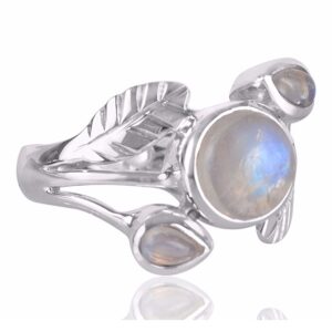 Natural Rainbow Moonstone Gemstone 925 Sterling Silver Ring