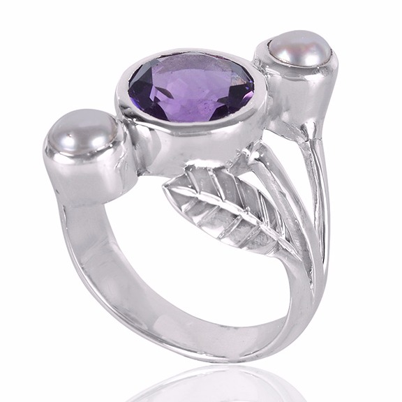 Pearl With Amethyst Gemstone 925 Sterling Silver Ring - Image 2