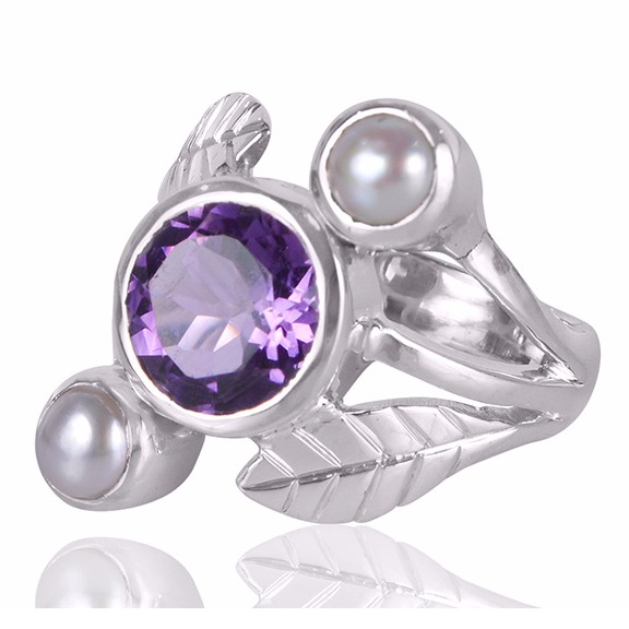 Pearl With Amethyst Gemstone 925 Sterling Silver Ring