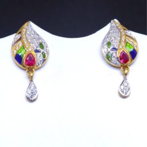 22KT/ 916 Gold pink Color Stone Pan Shape earring For Ladies BTG0025