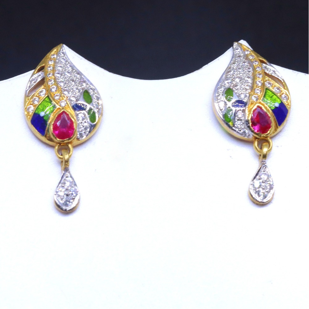 22KT/ 916 Gold pink Color Stone Pan Shape earring For Ladies BTG0025