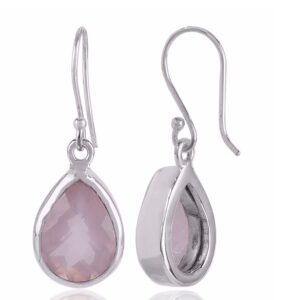 rOSE qUARTZ nATURAL gEMSTONE 925 sTERLING sILVER eARRING