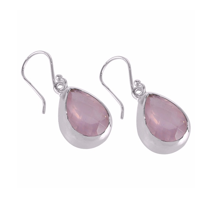 rOSE qUARTZ nATURAL gEMSTONE 925 sTERLING sILVER eARRING - Image 2