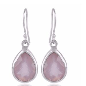 rOSE qUARTZ nATURAL gEMSTONE 925 sTERLING sILVER eARRING