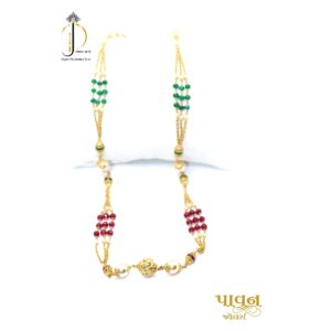 22KT / 916 Gold 3 line green & pink colour stone with moti for Ladies CHG0315