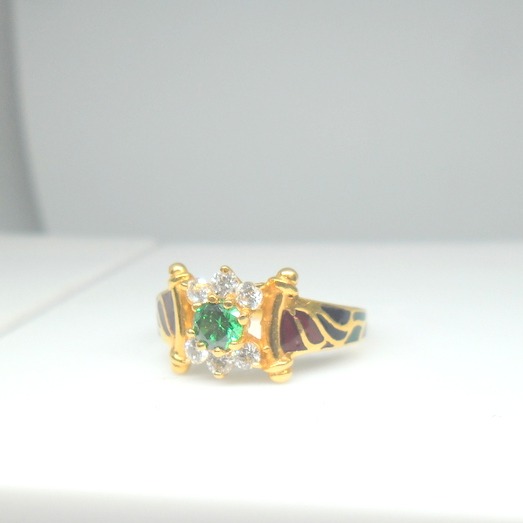 22KT / 916 Gold cZ with green color stone Traditional Ring for Women LRG0118
