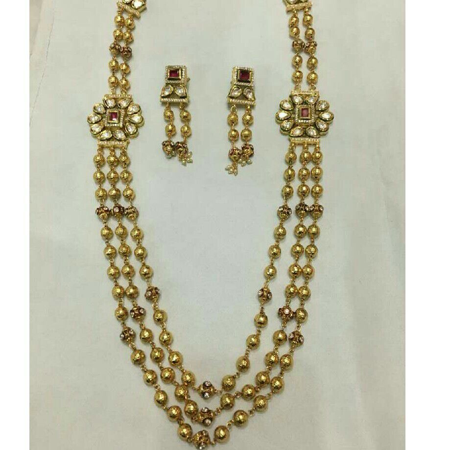 Fancy Ladies 3 Line Yellow Necklace Set