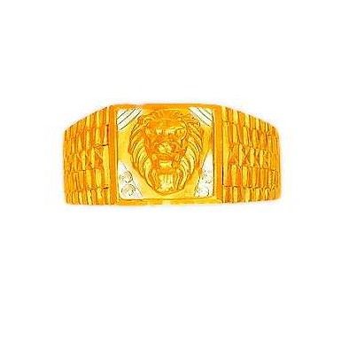 22K Gold CZ Designer Plain Lion Shape Gents Ring