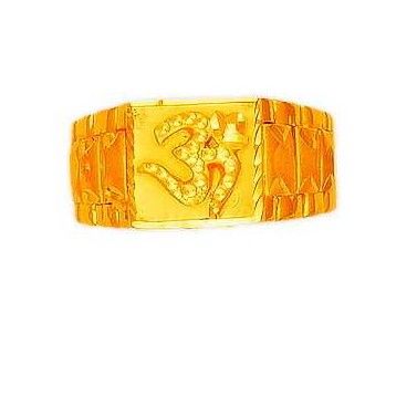 22K/916 Plain Gold CZ Om Gents Ring