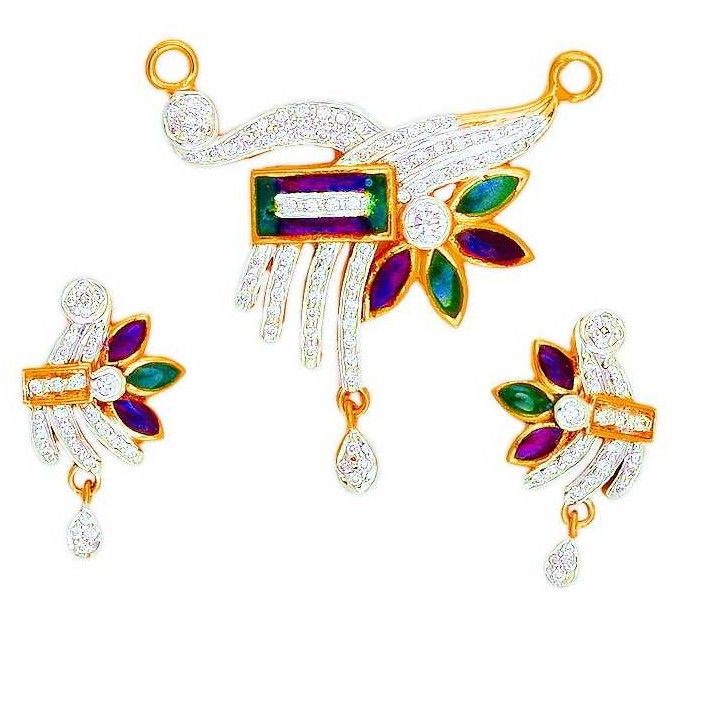 22K Gold CZ Colorful Ladies Mangalsutra Pendant