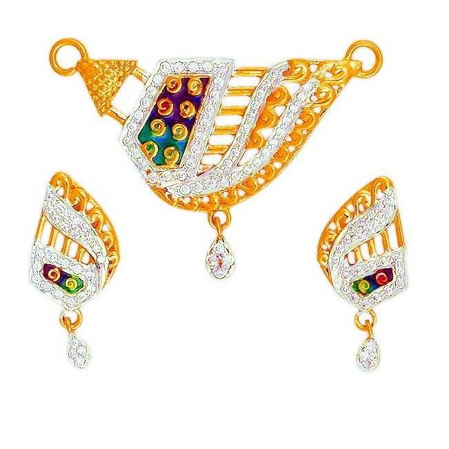 22K/916 Gold Fancy CZ Colorful Mangalsutra Pendant Set
