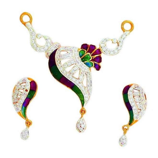 22KT Gold Antique CZ Colorful Mangalsutra Pendant