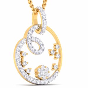 750KT Gold Ladies Fancy V-Prong CZ Diamond Pendant set