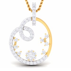 750KT Gold Ladies Fancy V-Prong CZ Diamond Pendant set