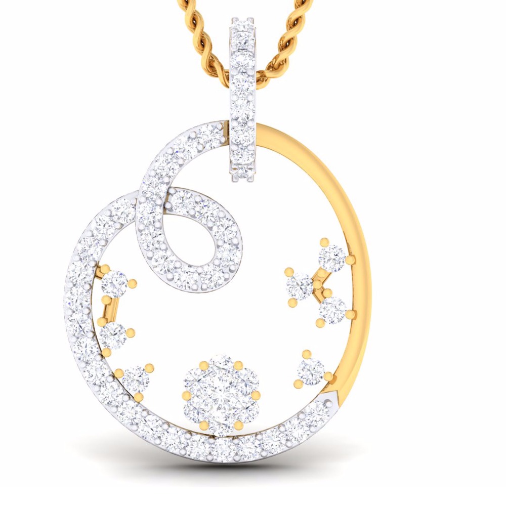 750KT Gold Ladies Fancy V-Prong CZ Diamond Pendant set
