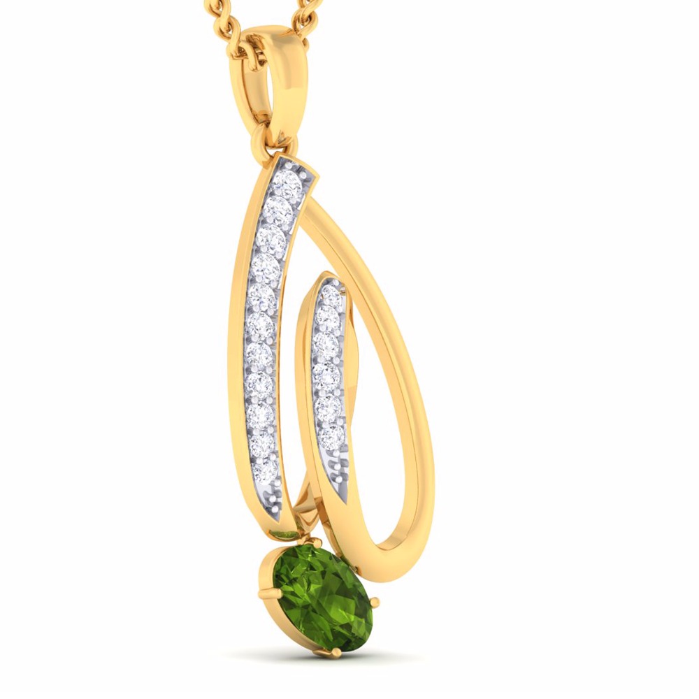 18KT Fancy Gold Ladies V-Prong CZ Diamond Pendent set - Image 2