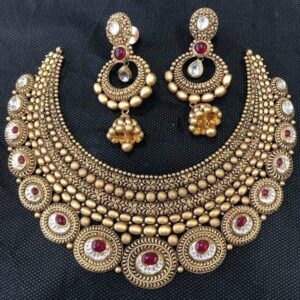 916 gold antique with ruby stone bridal necklace set