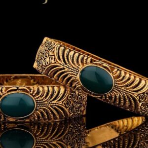 Rajkot Work Bangles With Green Stone Jadtar Work