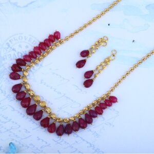 916 Gold Pink Ruby Jewellery Set BRG - 0039