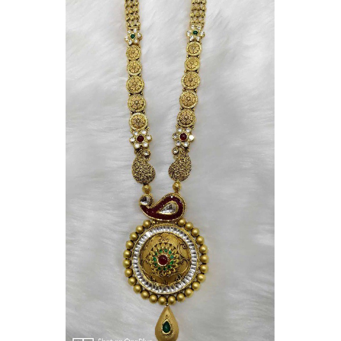 Antique 916 Gold Ladies Jadtar Long Necklace Set