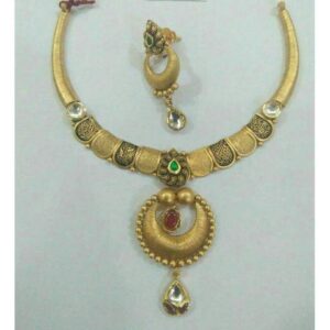 916/22KT Yellow Gold Antique Jadtar Ladies Bridal Necklace Set