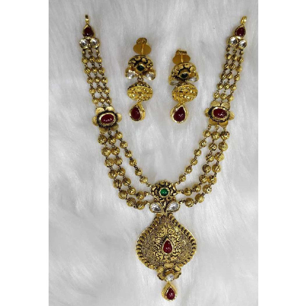 22KT Yellow Gold Antique Jadtar Ladies Charming Necklace Set