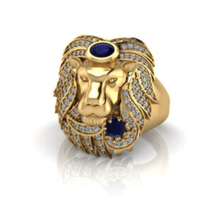 Heavy Mens band lion Ring with swarovski diamond