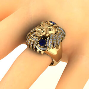 Heavy Mens band lion Ring with swarovski diamond