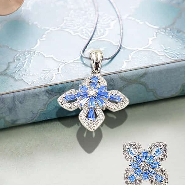 925 Silver Attractive Blue Stone Pendant Set - Image 2