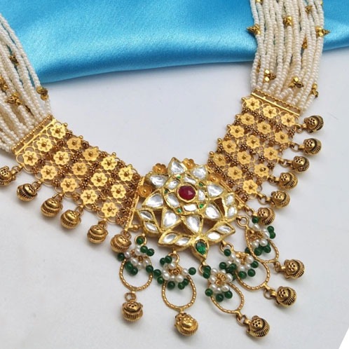 916 Gold Antique Kundan Necklace Set - Image 2
