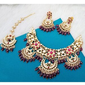 22Kt Gold Kundan Bridal Necklace Set