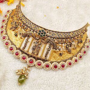 22k gold antique radhakrishna design necklace set