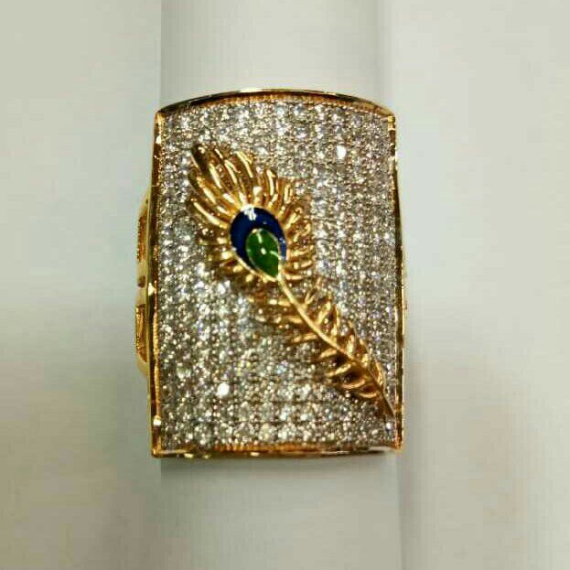 916 Gold Casting Feather CZ Ring