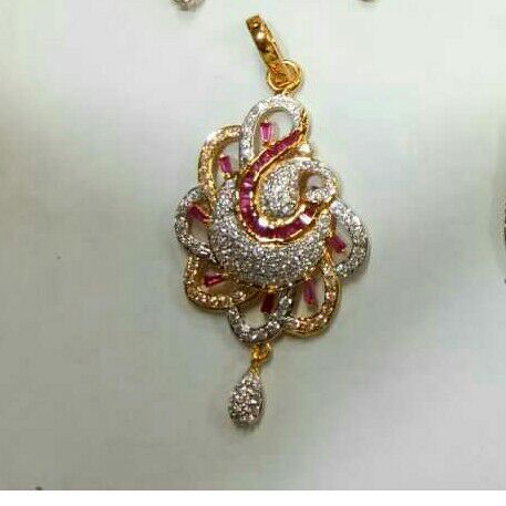 916 Gold Designer CZ Stone Pendant