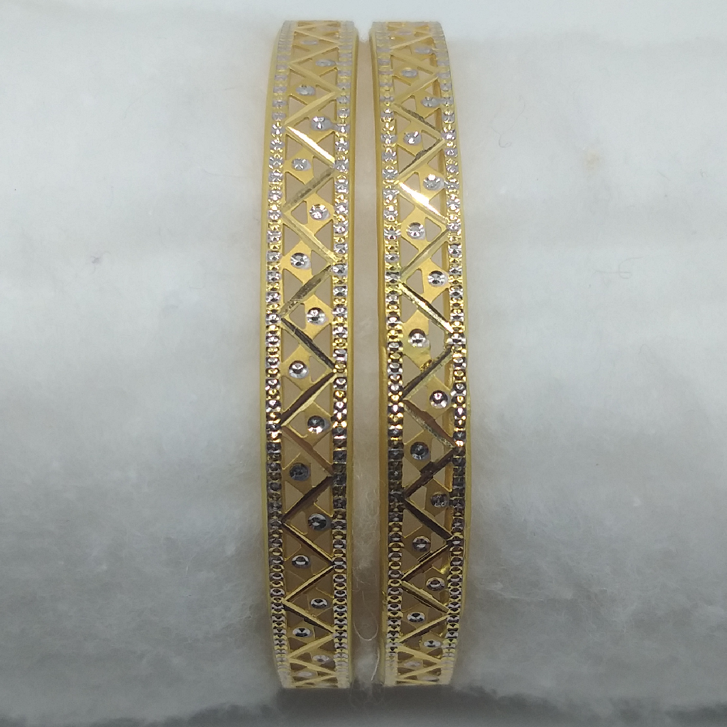 916 Gold Plain Gold Zigzag Design Bangles - Image 2