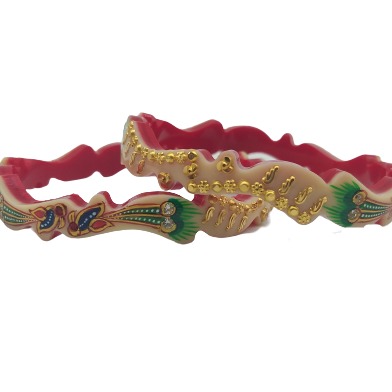 Fancy Gold Ras Chudi in cream and red color