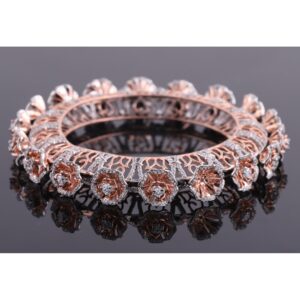 18kt rose gold flower shaped diamond fancy bangle