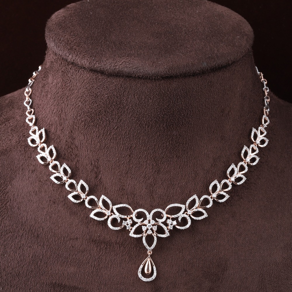 18kt rose gold drop shaped diamond necklace