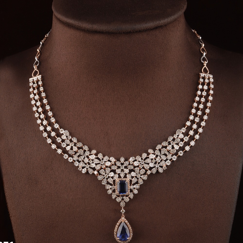 18kt rose gold drop shaped diamond fancy necklace