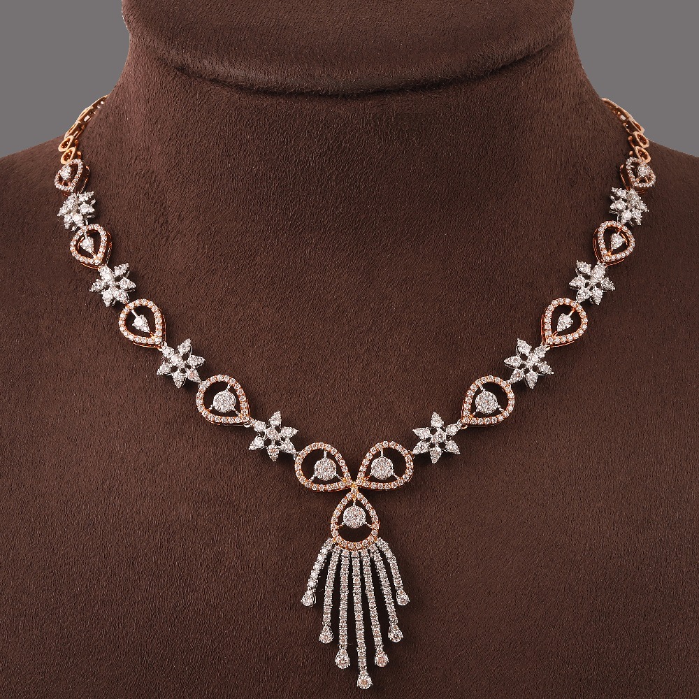 18kt rose gold designer diamond fancy necklace